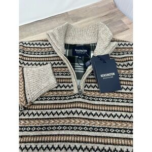 NWT Kensington Eastside Jacquard Quarter Zip Fleece Lined Jumper Medium Beige